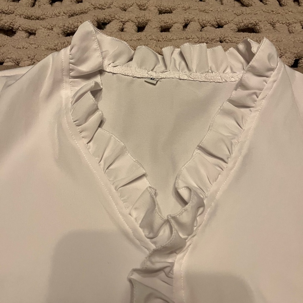 White Ruffle-Front Blouse - Picture 3 of 3